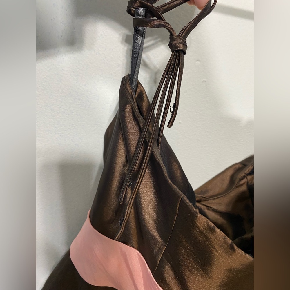Bill Levkoff Y2K Chocolate Brown Pink Bubble Hem Bridesmaid Dress Size 12 - Picture 7 of 13
